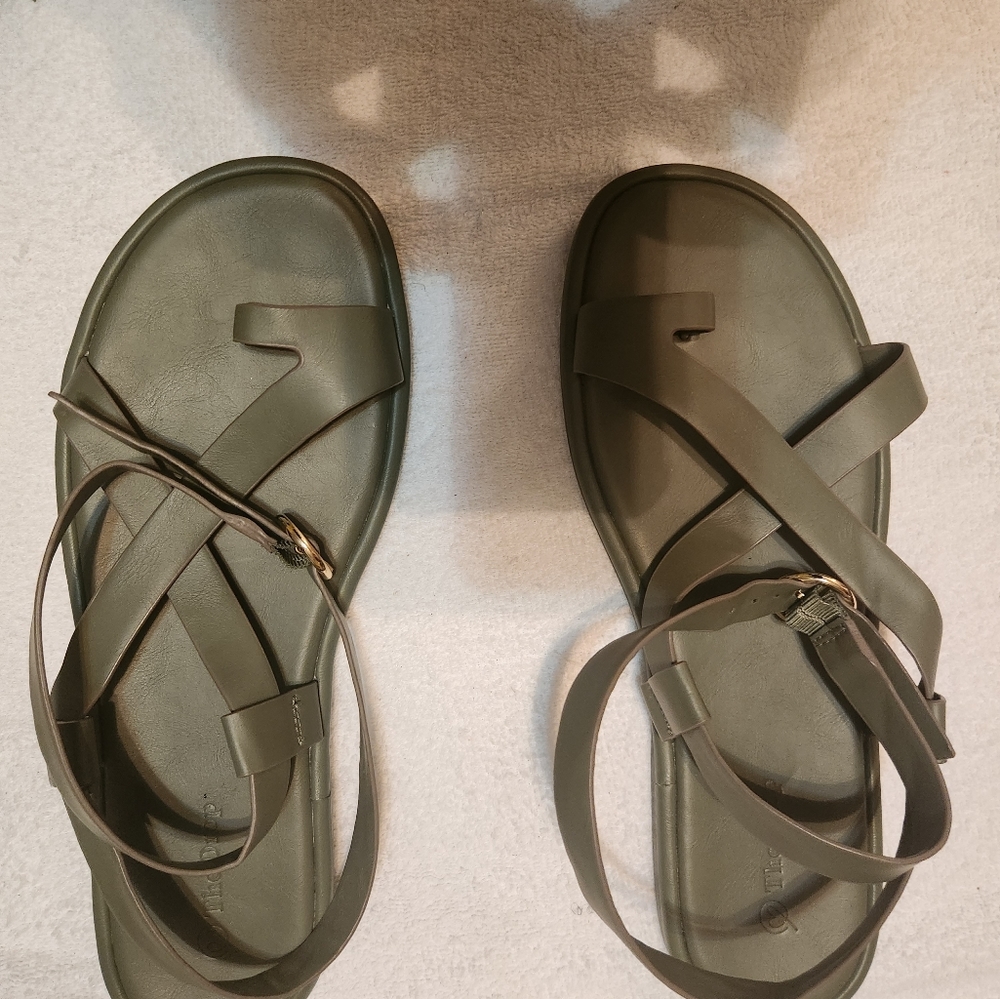 Size 12 green strappy ankle wrap sandal.